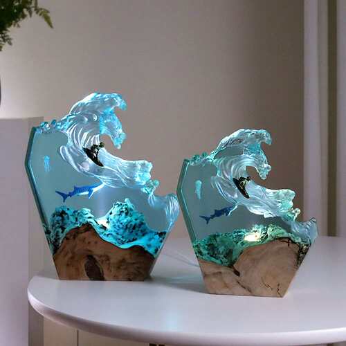 跨境爆款海洋系列树脂灯鲸鱼海浪树脂工艺品创意装饰树脂工艺品