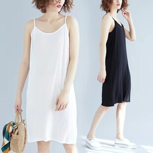 冰麻吊带裙背心连衣裙内衬裙内搭防透宽松大码打底中长款胖mm百搭