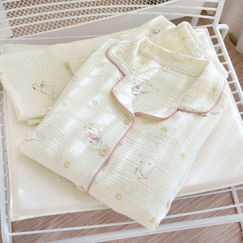 春夏季双层纯棉纱布胸垫月子服哺乳套装薄款孕妇T睡衣产妇大码产