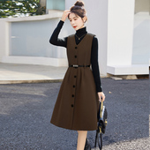 显瘦毛呢背心裙无袖 小个子今年流行红色裙子2024春秋季 新H款 连衣