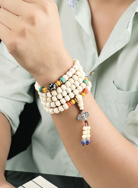 西藏饰品牛骨多圈手串男108颗佛珠手链念珠女长款项链把玩件文玩