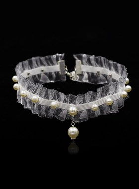 JL003网红颈带超仙银线镶边蕾丝项圈 简约白色锁骨链新娘气质颈链