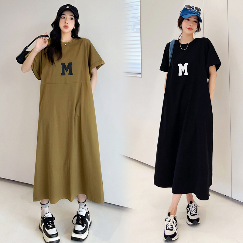 2023夏季孕妇连衣裙超大码300长款TF恤宽松过膝休闲显瘦裙子200斤