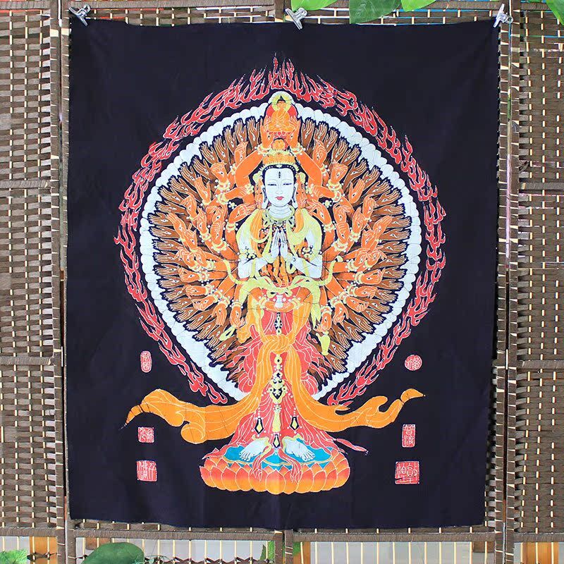 蜡染画手工棉布画中式挂画壁挂家居客厅装饰特色挂布彩色千手观音