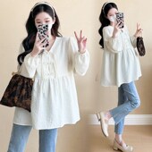 衬衫 加码 上衣宽松100 新婴儿娃娃衬衫 覆古扣灯笼袖 孕妇a装 2025秋季