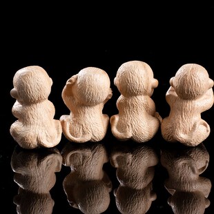 肥城桃木雕刻桃木四不猴不看不y动不听不说摆件手把件四不猴手把