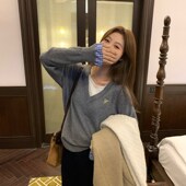 NAZ那子大码 胖mm宽U松慵懒风上衣女 假两件撞色拼接针织衫 冬季 新款