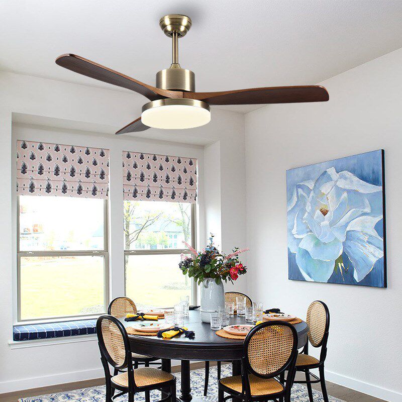 中古风古铜色风扇灯全光谱实木餐C厅电扇灯卧室书房客厅变频吊扇