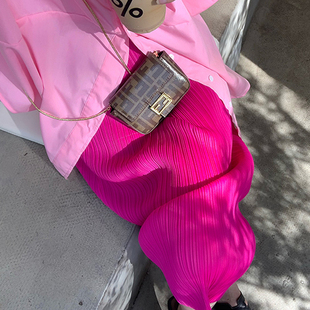 百褶雪纺裙开叉显瘦U高腰托腹裙半 外穿中长款 孕妇半身裙夏季 薄款