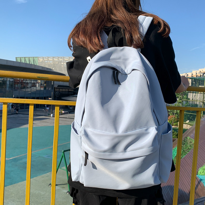 书包初中女生蓝色帆布中学生韩系学院风背包大容量大学生双肩包女