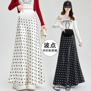 复古醋酸缎面波点孕妇半身裙春夏季 包臀圆点显瘦鱼尾裙a字裙 新款