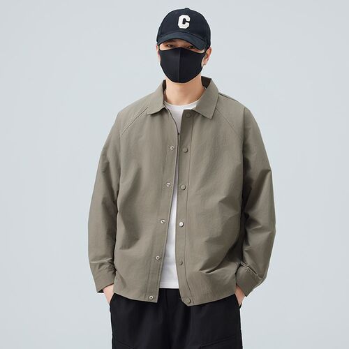 男士夹克春秋季2025新款潮牌纯色男装翻领上衣服宽松休闲工装外套
