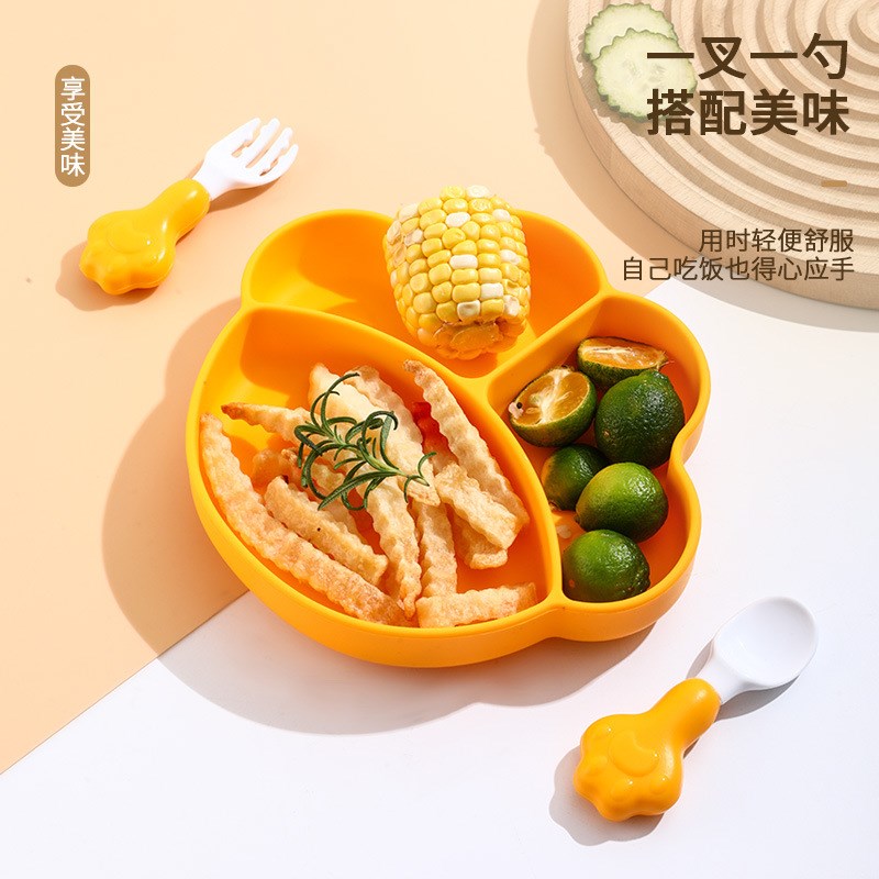 硅胶婴幼儿餐盘宝宝学吃饭吸盘餐具防摔儿童套装叉子勺子辅食盘子