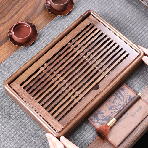 胡桃木蓄水茶盘小型家用茶具沥水茶台轻奢现代实木托盘干泡台茶海