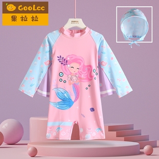 泳装 女孩连体长袖 速干防嗮游泳衣 新款 可爱风翅膀儿童泳衣女童夏季