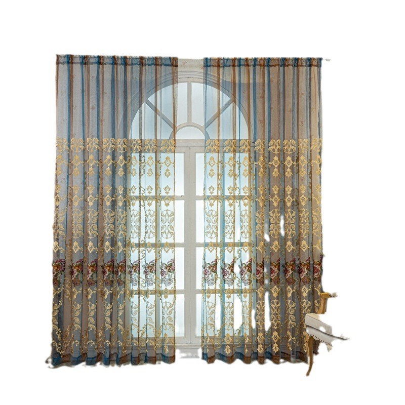 复古欧式牡丹美式刺绣花窗纱卧室客厅阳台飘窗纱帘透明窗帘