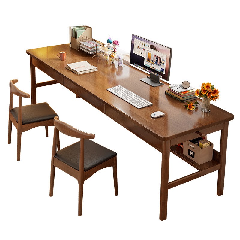 双人书桌窗边长条桌加长实木电脑桌大人家用卧室办公学生学习桌子