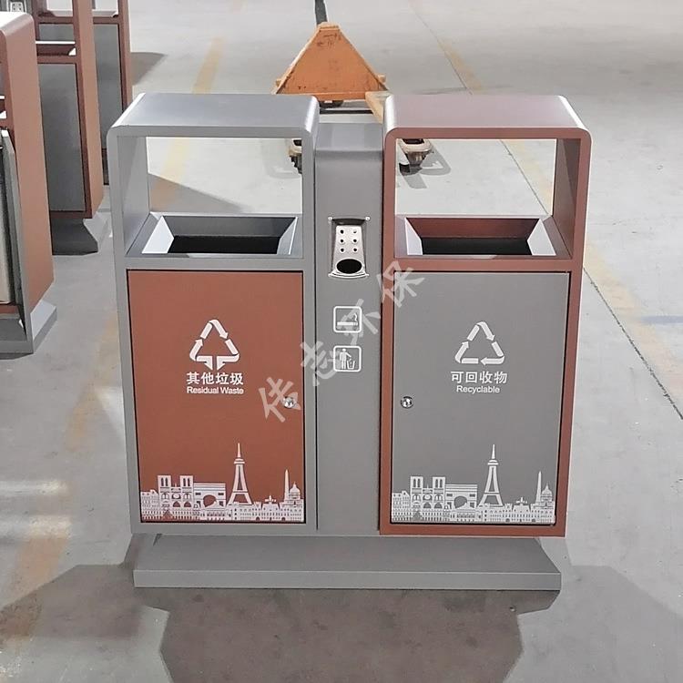 户外公园广场街道小区环卫喷塑连体不锈钢分类垃圾桶果皮箱厂家