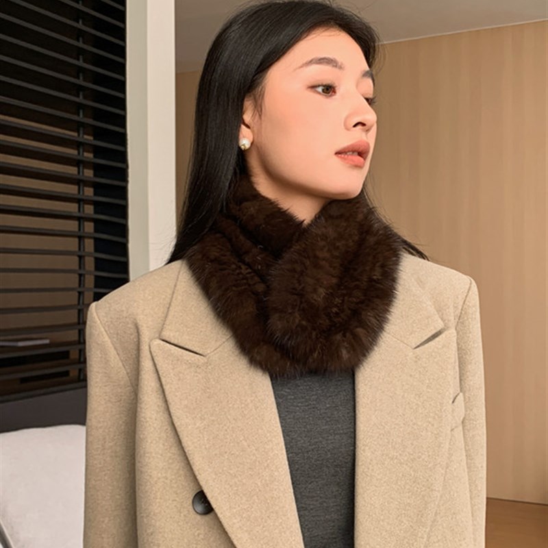 气质款 紫貂皮草围脖女秋冬季保暖加厚小围巾编织V紫貂真毛毛领子