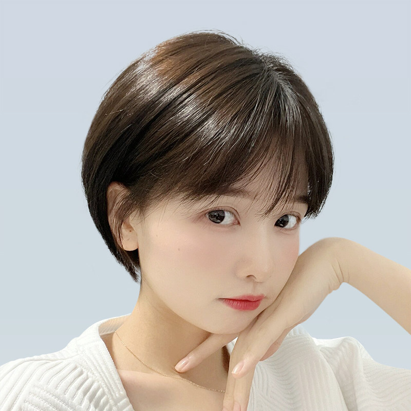 假发女短发波波头减龄短直发x真发仿真人发自然蓬松全头套式假发