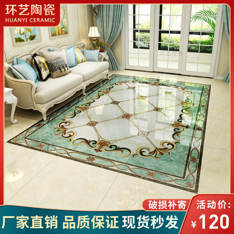 欧式拼花瓷砖800x800 客厅微晶石地板砖饭厅过道T玄关拼花图抛晶