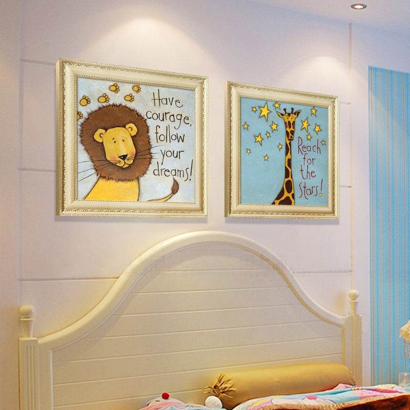儿童房装饰画卧室l床头挂画男孩女孩卡通温馨美式背景墙面壁画墙