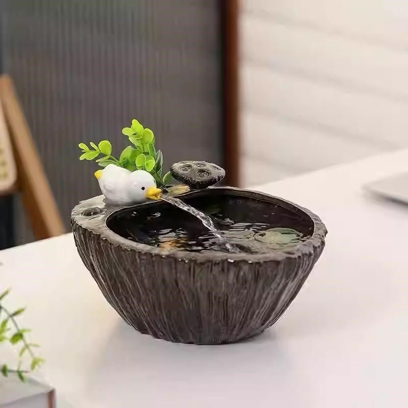 陶瓷鱼缸开d心可爱鸭子自动循环流水摆件办公桌面客厅玄关招财饮