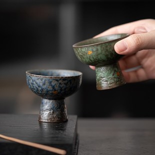 空寂斋老岩泥祥云高足杯鎏银高脚主人杯青铜釉陶瓷茶具茶杯单杯