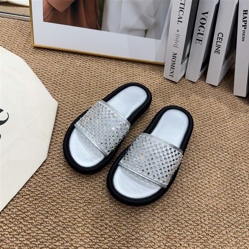 326-32 夏季新品女平底网面水钻一字拖鞋时尚简T约潮流休闲女凉拖,女鞋,一字拖,淘宝优惠券,粉丝福利购,淘宝优惠卷