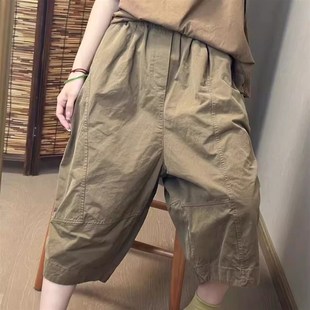 新款 七分E裤 夏季 高品质包边水洗薄款 女宽松大码 简约百搭阔腿裤