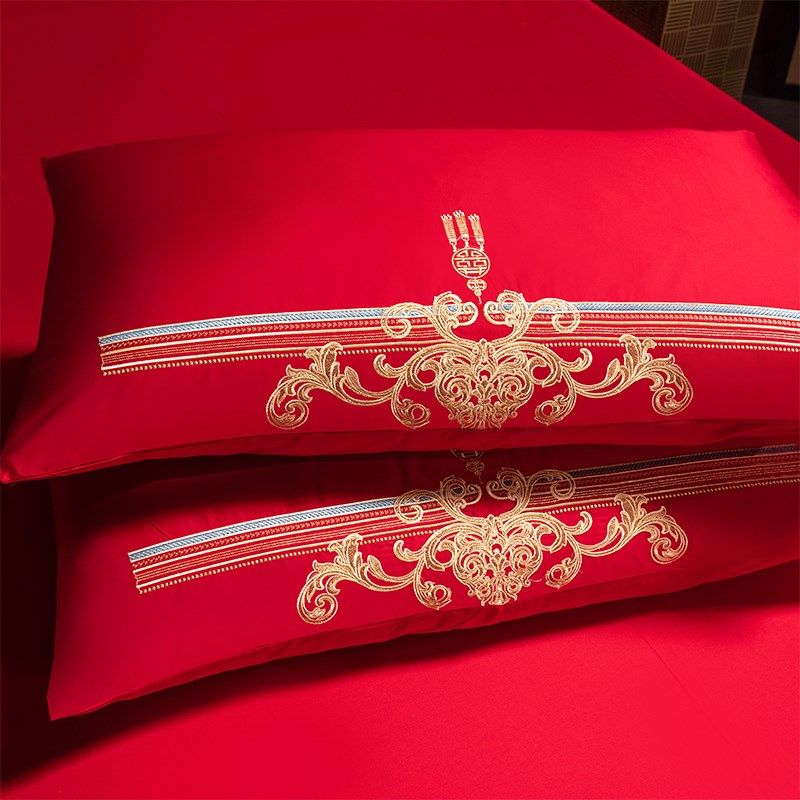 婚嫁结婚c四件套全棉龙凤喜被刺绣大红色床单新婚床上用品,床上用品,婚庆床品套件,淘宝优惠券,粉丝福利购,淘宝优惠卷