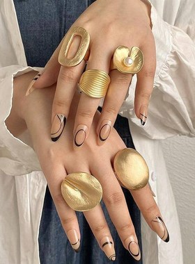 ALLYES Irregular Chunky Gold SilverG Color Rings for Women M