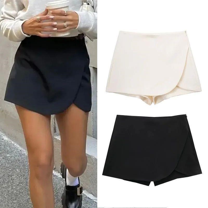 TRAF 2024 Asymmetric Skort For Women PiLnk Black Mini Skirt