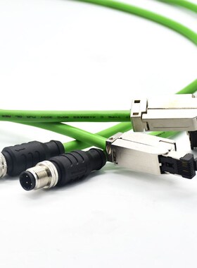 信号传输接头 M12 D扣转RJ45工业以太网连接器PUR绿色网线接口