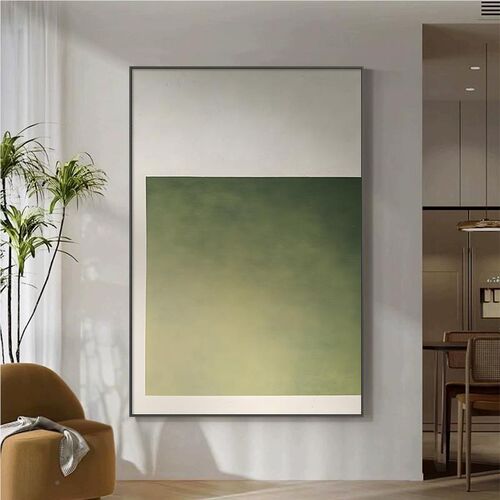 绿极简色抽象客厅装饰画大幅别墅样板奢房画现轻代沙发背景墙翠影