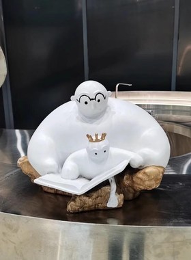 北欧创意亲子看书人物雕塑样板间售楼处酒店玄关书柜家居装饰摆件
