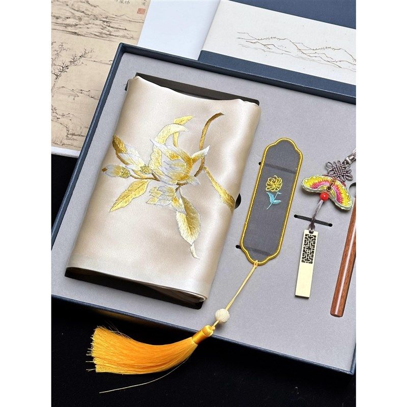 苏州手工刺绣真丝围巾书签套装工艺品中国特色礼物送老外商务礼品