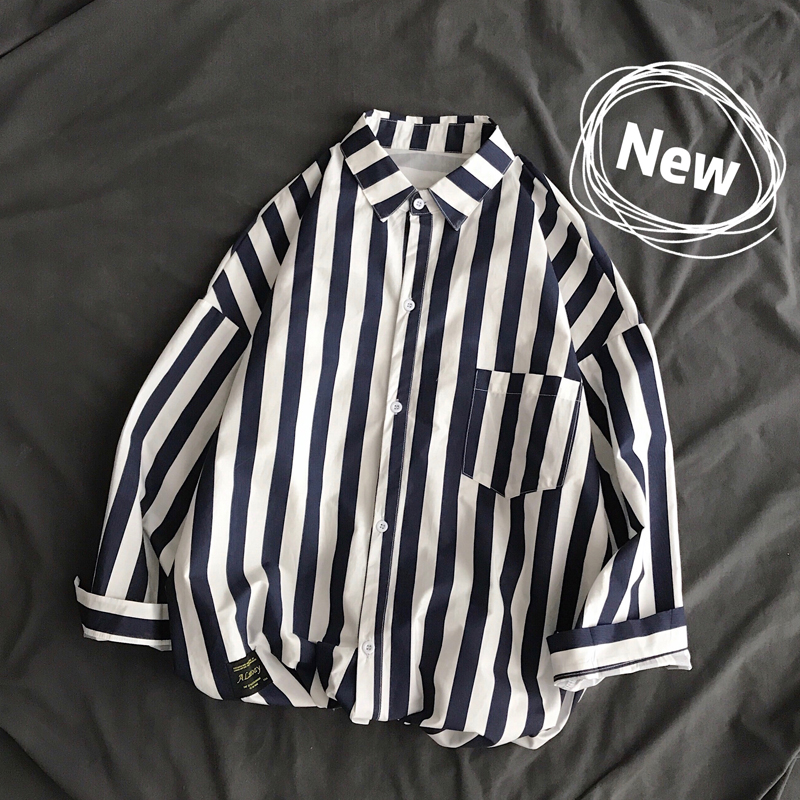 外套2023夏季七分短袖衬衫男士宽松大尺码运动条纹衬衫韩版潮流寸