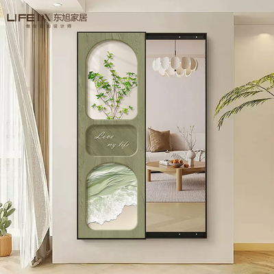 现代简约隐藏式全身镜入户玄关装饰画推拉隐形穿衣镜卧室镜子挂画