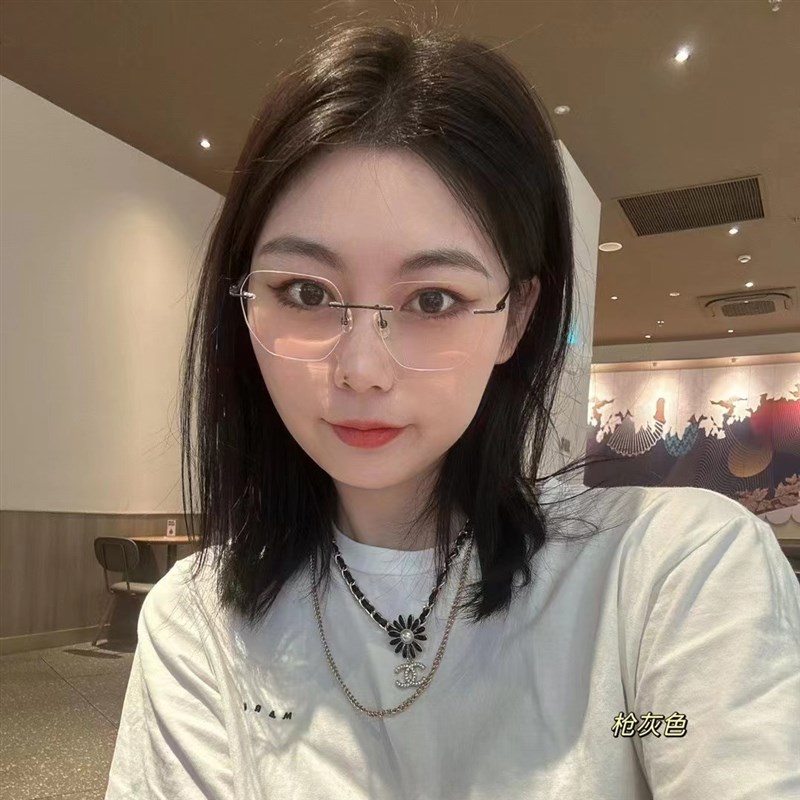 超轻纯钛多边形无框男生女生都可以戴的变色防蓝光无框近视眼镜