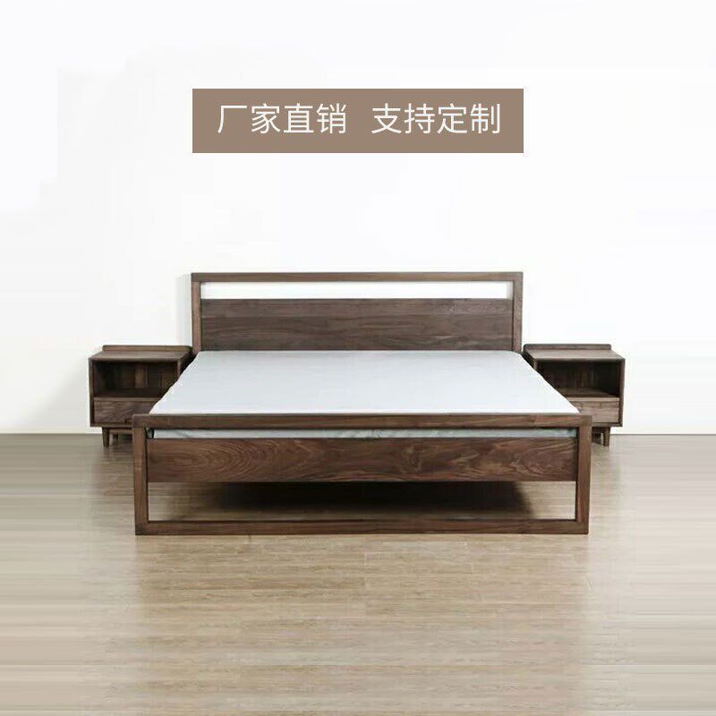 北美简约黑胡桃木床北欧1.0米单人床1.5米1.8米双人床厚重白橡木