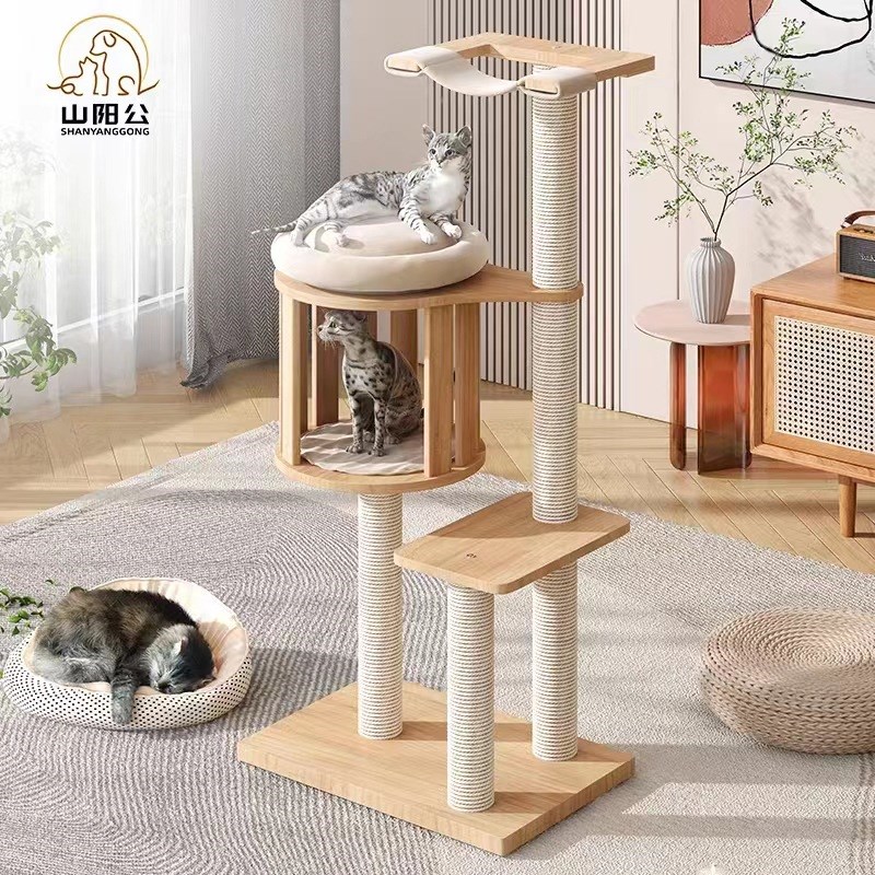 猫爬架实木猫抓柱猫窝猫树一体大S型太空舱猫别墅