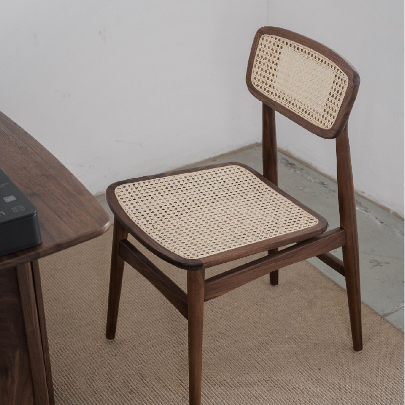 新中式藤编椅餐椅简约黑胡桃木实木家用饭厅阳台餐桌靠背椅子,家居饰品,落地摆件,淘宝优惠券,粉丝福利购,淘宝优惠卷