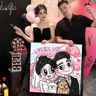 星蝶公主定制画手绘卡通画像送闺蜜情侣照片纪念品装饰画新婚礼物