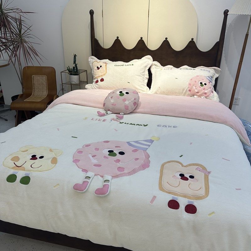 很洋气的可爱卡通风牛奶绒四件套双面绒冬季加厚保暖被套床单a类,床上用品,床品套件/四件套/多件套,淘宝优惠券,粉丝福利购,淘宝优惠卷