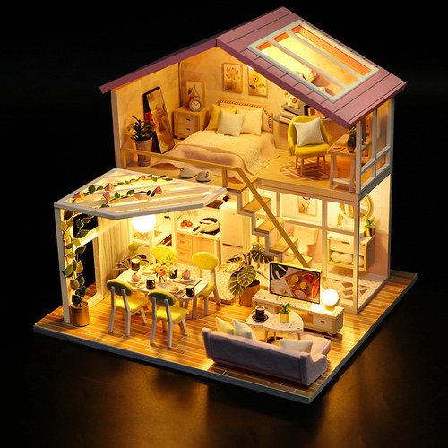 diy小屋蜜语时光手工创意制作房子模型拼装粉色阁楼别墅生日礼物