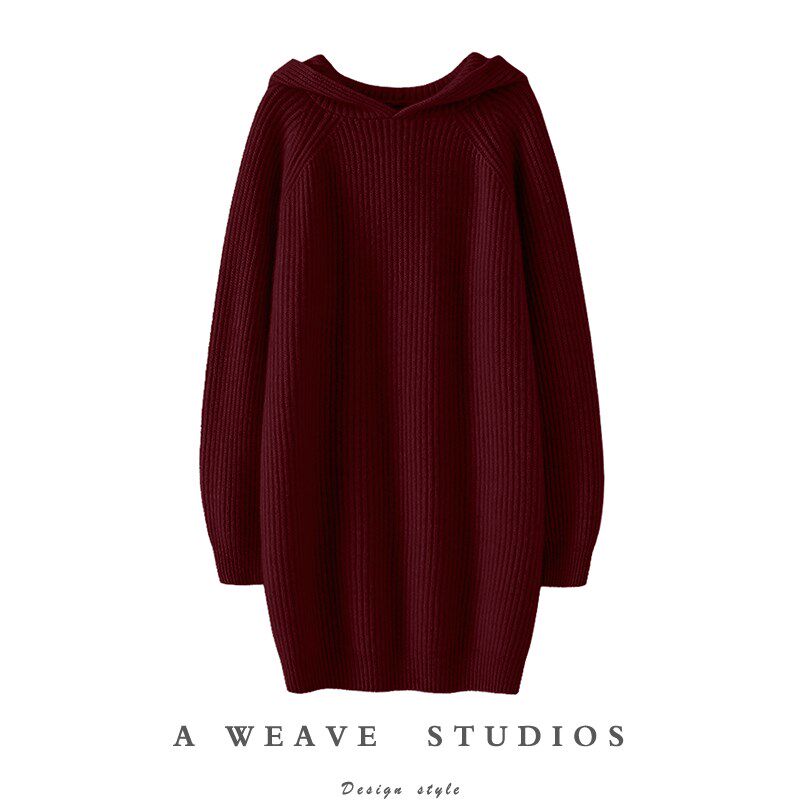 这款闭眼入!加厚连帽100羊绒衫女帽衫纯羊绒毛衣中长款连衣裙冬