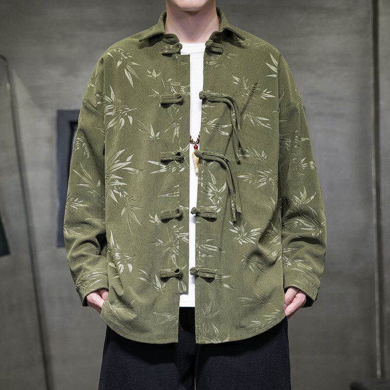 新中式唐装男款中国风上衣刺绣长袖衬衫春秋季男士盘扣大码外套