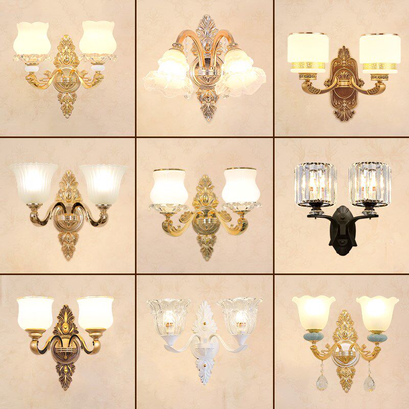 欧式客厅电视背景墙壁灯现代简约卧室双头壁灯过道书房间床头壁灯