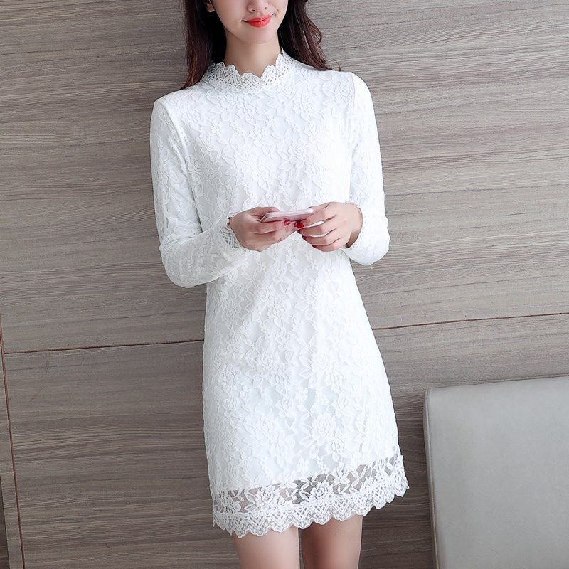 秋冬季加绒加厚2024新款韩版百搭女保暖长袖T恤蕾丝中长款打底衫